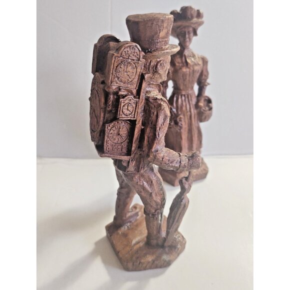 Gorgeous Vintage Wood Carvings Clock Seller & Flower Lady signed ADN - Picture 10 of 16